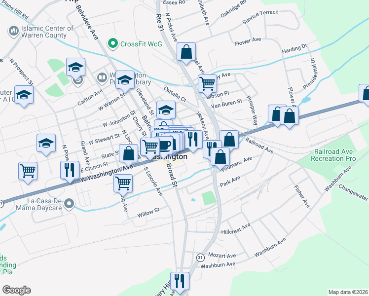map of restaurants, bars, coffee shops, grocery stores, and more near 14 School Street in Washington