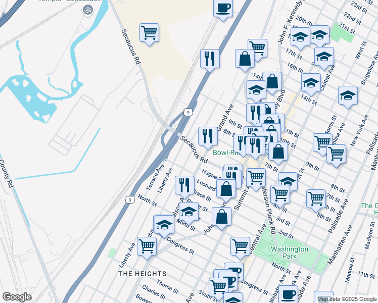 map of restaurants, bars, coffee shops, grocery stores, and more near 674 Liberty Avenue in Jersey City