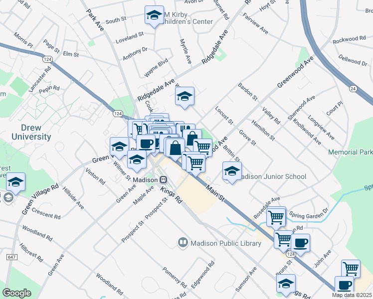map of restaurants, bars, coffee shops, grocery stores, and more near 29 Central Avenue in Madison