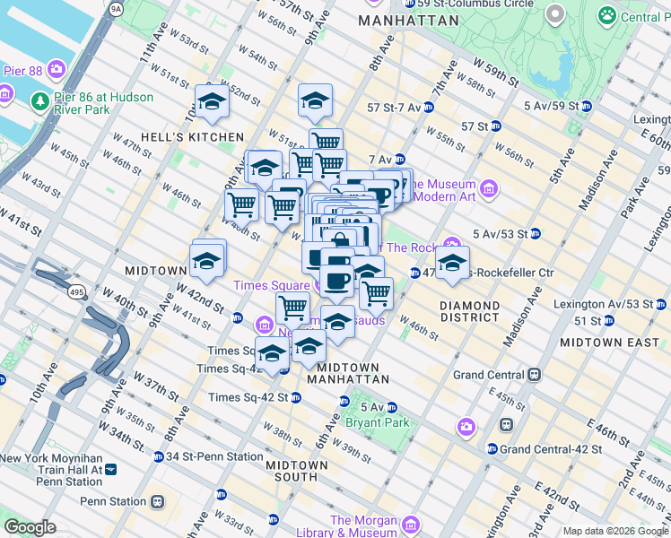 map of restaurants, bars, coffee shops, grocery stores, and more near  in 