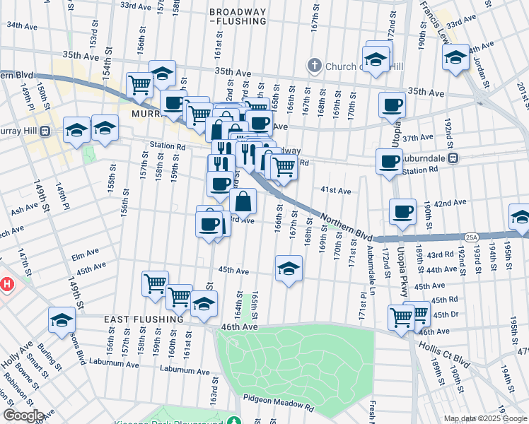 map of restaurants, bars, coffee shops, grocery stores, and more near in Queens