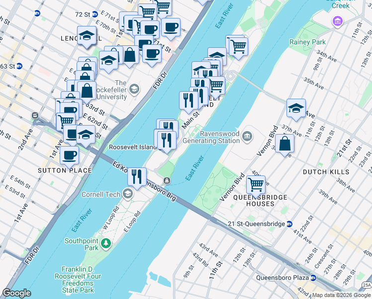 map of restaurants, bars, coffee shops, grocery stores, and more near 480 Main Street in New York
