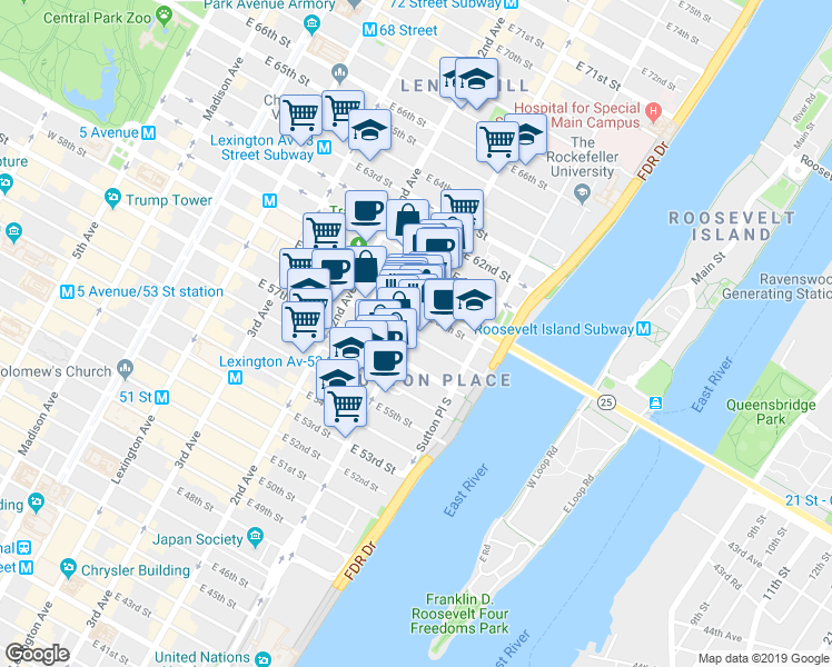 map of restaurants, bars, coffee shops, grocery stores, and more near in New York