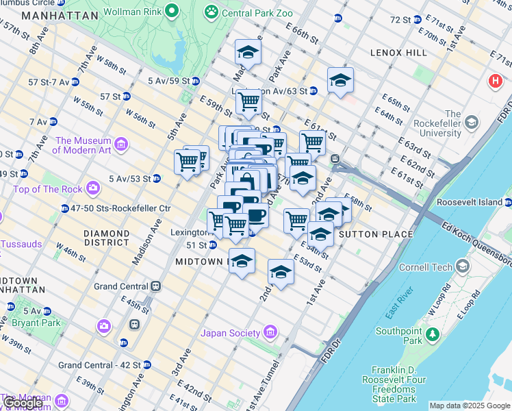 map of restaurants, bars, coffee shops, grocery stores, and more near in New York