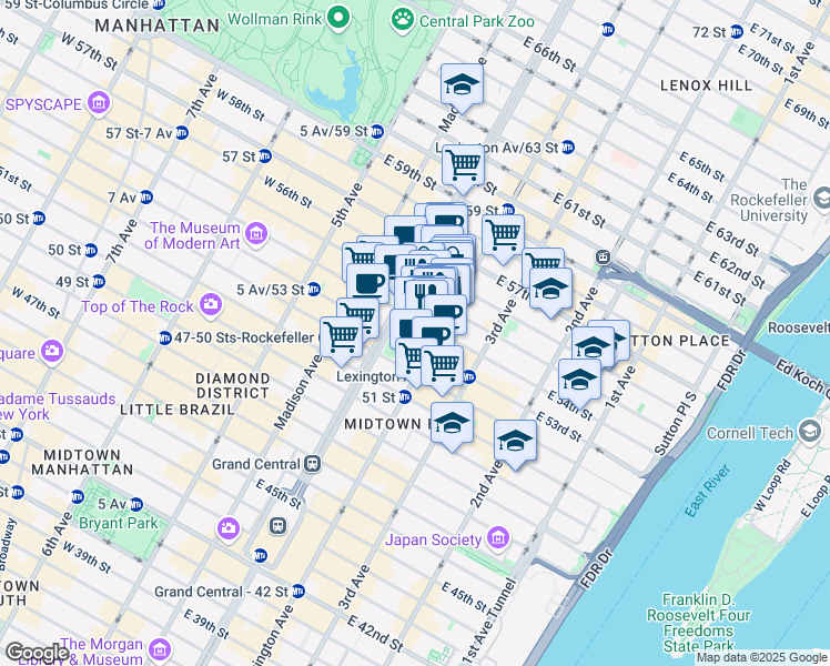 map of restaurants, bars, coffee shops, grocery stores, and more near in New York