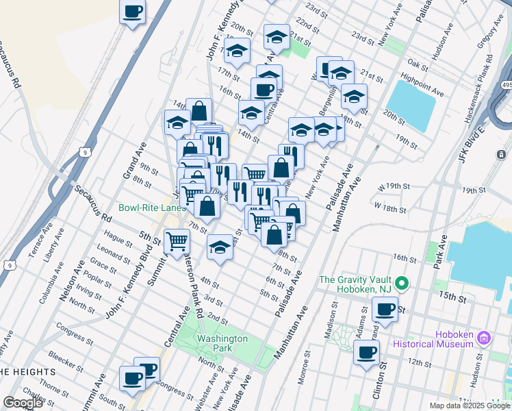 map of restaurants, bars, coffee shops, grocery stores, and more near 611 11th Street in Union City