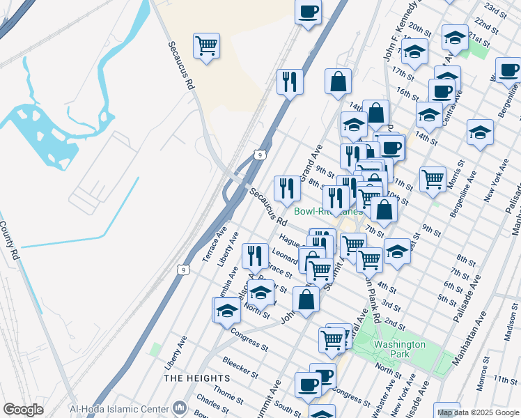 map of restaurants, bars, coffee shops, grocery stores, and more near in North Bergen