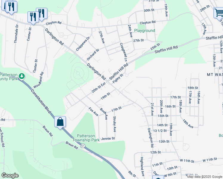 map of restaurants, bars, coffee shops, grocery stores, and more near 1900 Darlington Road in Beaver Falls