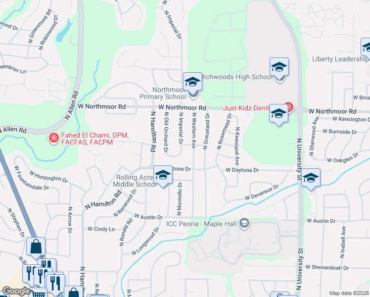 map of restaurants, bars, coffee shops, grocery stores, and more near 5904 North Imperial Drive in Peoria