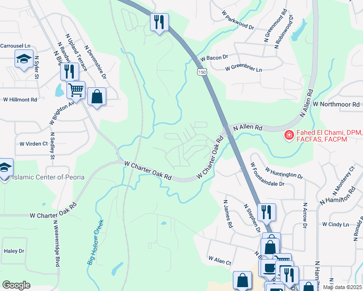 map of restaurants, bars, coffee shops, grocery stores, and more near 2900 North War Memorial Drive in Peoria