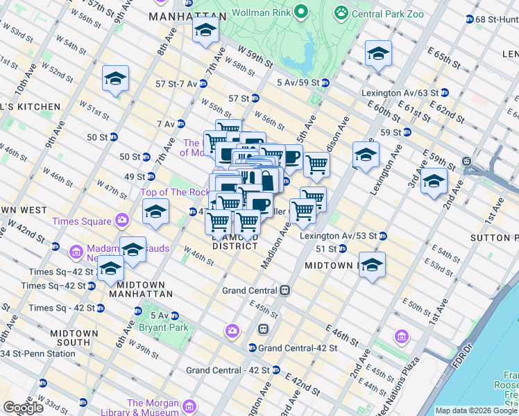map of restaurants, bars, coffee shops, grocery stores, and more near in New York