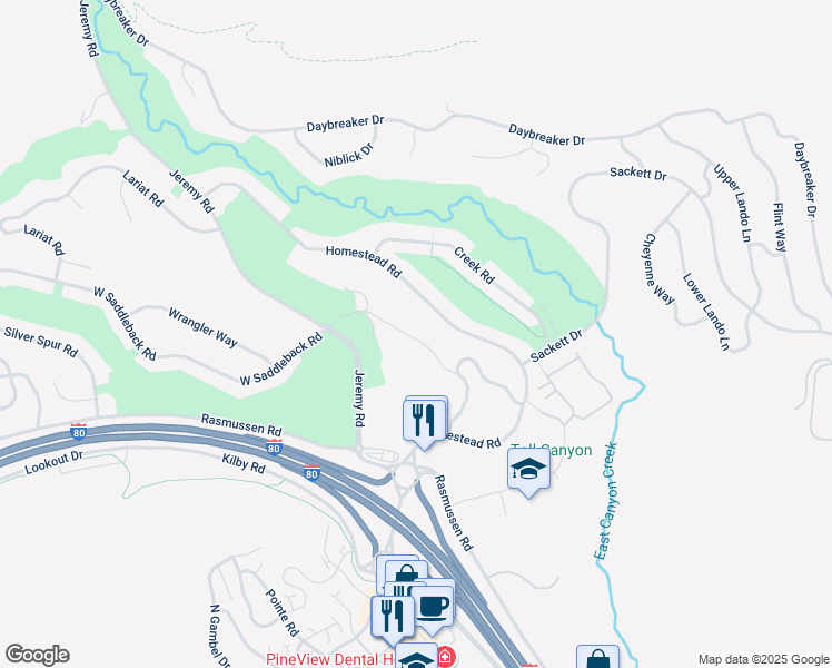 map of restaurants, bars, coffee shops, grocery stores, and more near 3228 Lower Saddleback Road in Park City