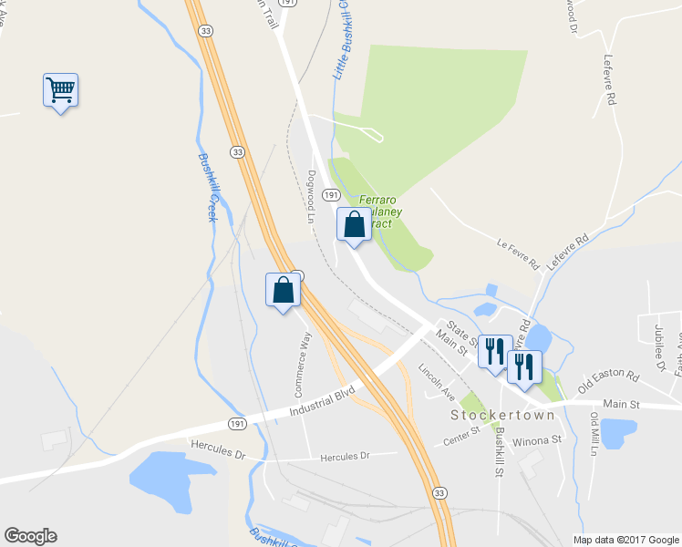 map of restaurants, bars, coffee shops, grocery stores, and more near 111 Ariel Court in Easton