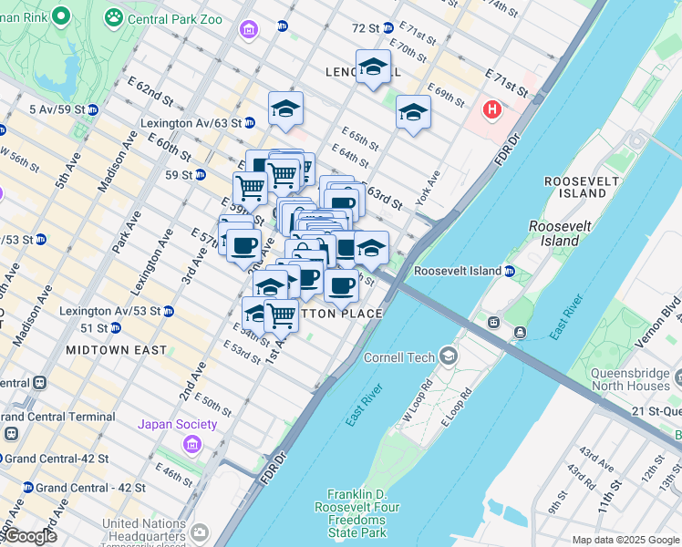 map of restaurants, bars, coffee shops, grocery stores, and more near in New York