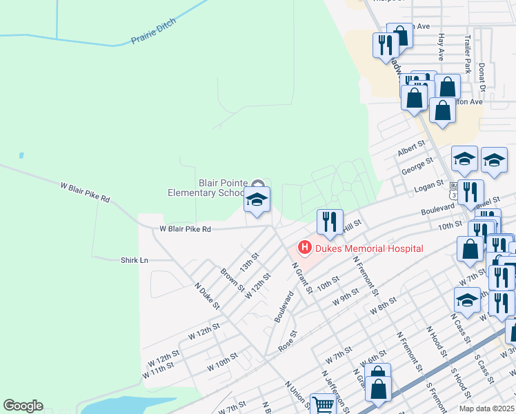 map of restaurants, bars, coffee shops, grocery stores, and more near 300 Blair Pike in Peru