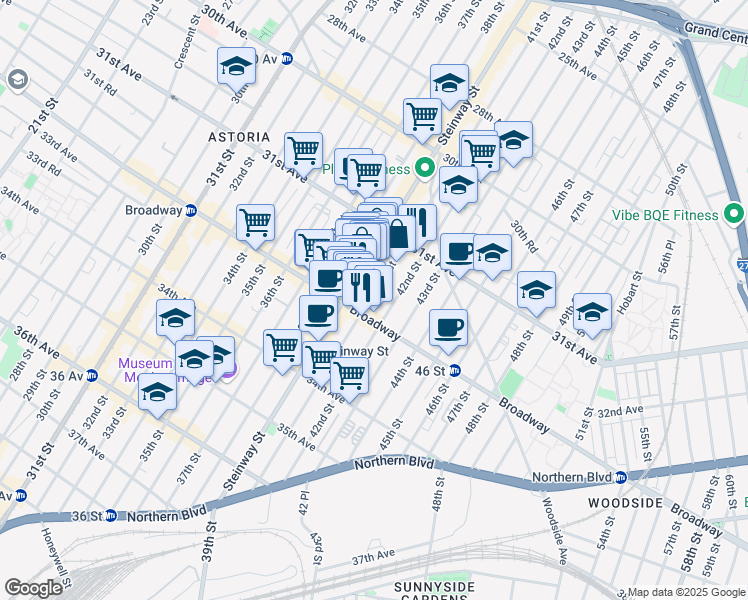map of restaurants, bars, coffee shops, grocery stores, and more near 31-49 41st Street in Queens