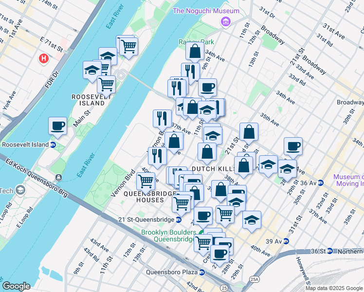 map of restaurants, bars, coffee shops, grocery stores, and more near 3726 10th Street in Queens