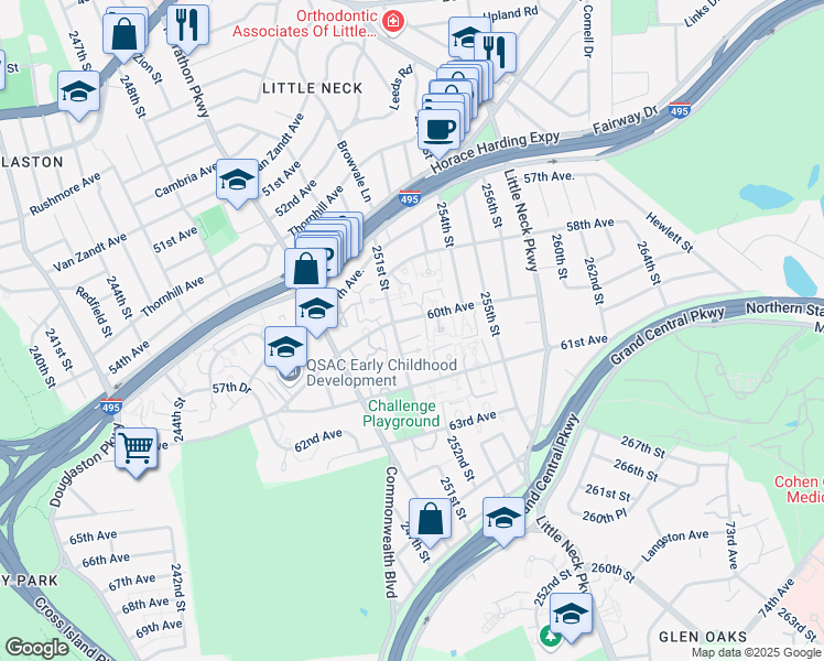 map of restaurants, bars, coffee shops, grocery stores, and more near 251 60th Avenue in Queens