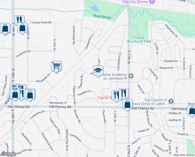 map of restaurants, bars, coffee shops, grocery stores, and more near 5230 Tipperary Trail in Lincoln