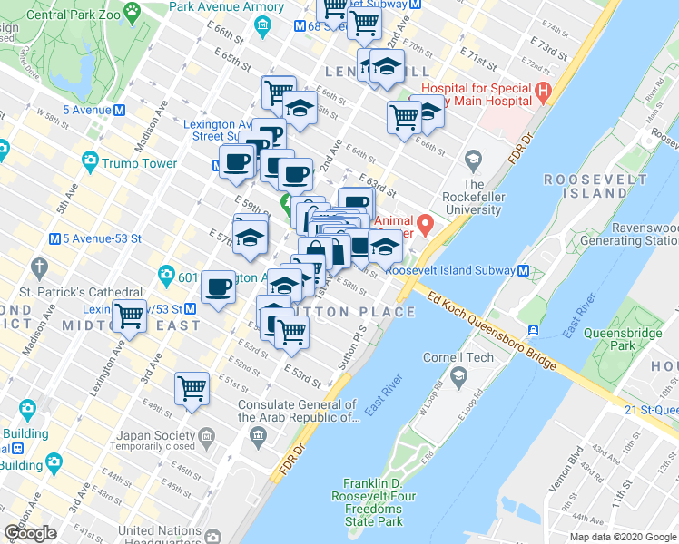 map of restaurants, bars, coffee shops, grocery stores, and more near in New York