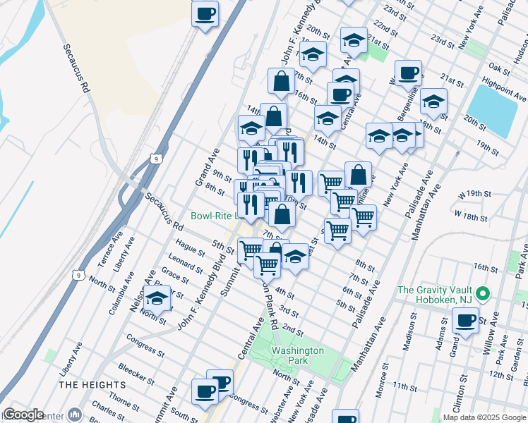 map of restaurants, bars, coffee shops, grocery stores, and more near 1003-1007 Summit Avenue in Union City