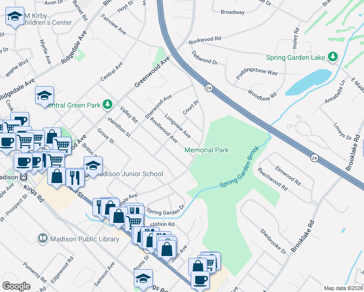 map of restaurants, bars, coffee shops, grocery stores, and more near 52 Knollwood Avenue in Madison
