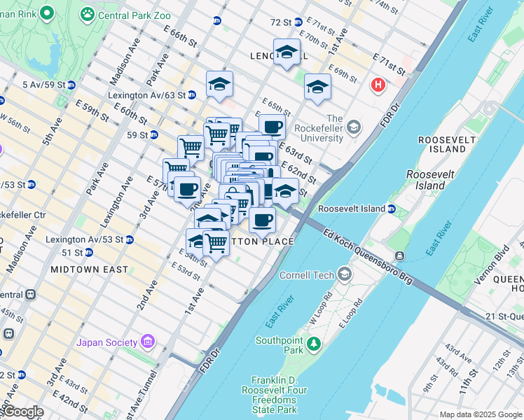 map of restaurants, bars, coffee shops, grocery stores, and more near in New York