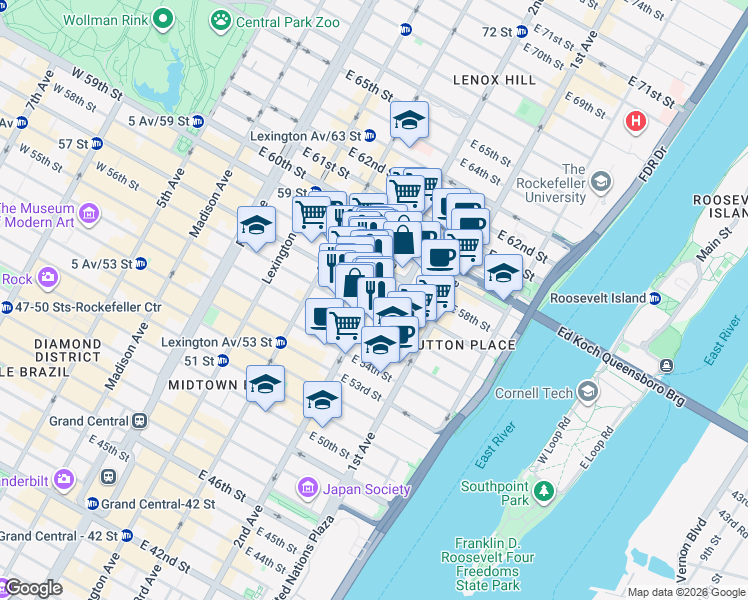 map of restaurants, bars, coffee shops, grocery stores, and more near in New York