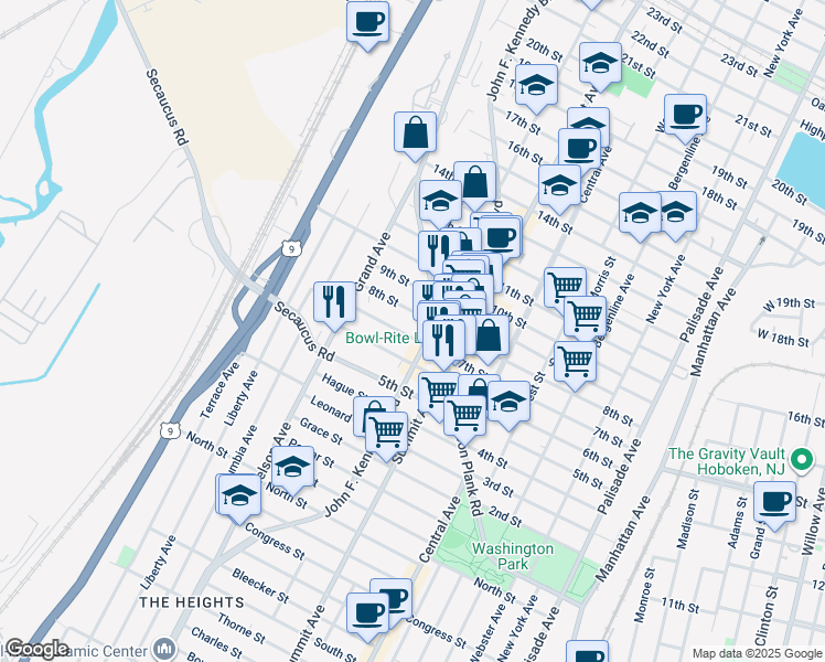 map of restaurants, bars, coffee shops, grocery stores, and more near 1212 7th Street in North Bergen