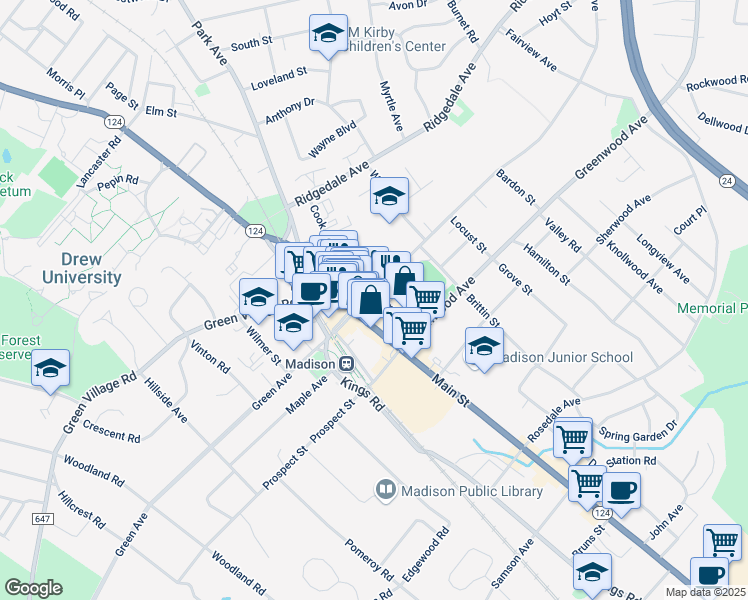 map of restaurants, bars, coffee shops, grocery stores, and more near 29 Central Avenue in Madison