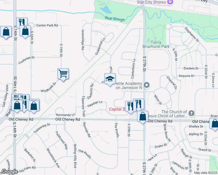 map of restaurants, bars, coffee shops, grocery stores, and more near 5230 Tipperary Trail in Lincoln