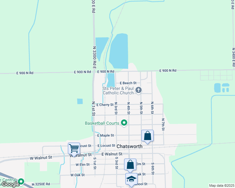 map of restaurants, bars, coffee shops, grocery stores, and more near 312 East Spruce Street in Chatsworth