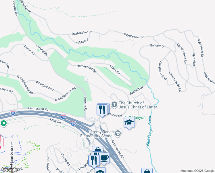 map of restaurants, bars, coffee shops, grocery stores, and more near 3140 Homestead Road in Park City
