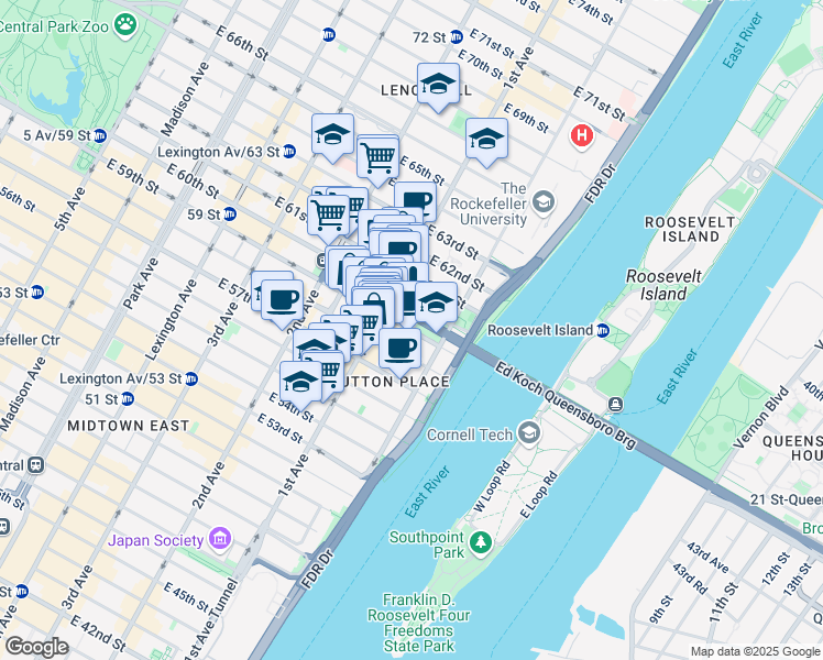 map of restaurants, bars, coffee shops, grocery stores, and more near in New York