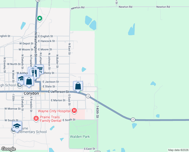 map of restaurants, bars, coffee shops, grocery stores, and more near in Corydon