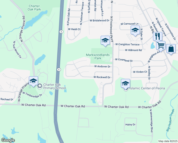 map of restaurants, bars, coffee shops, grocery stores, and more near 4613 West Pendleton Place in Peoria