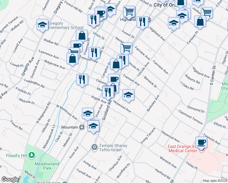 map of restaurants, bars, coffee shops, grocery stores, and more near 657 Scotland Road in City of Orange
