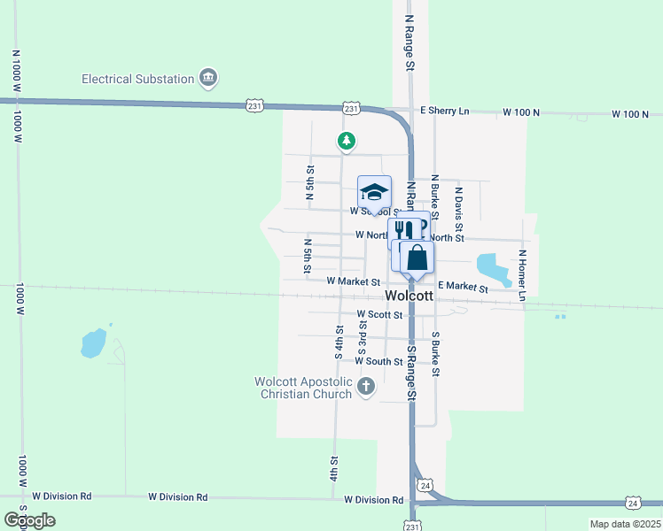 map of restaurants, bars, coffee shops, grocery stores, and more near 202 North 4th Street in Wolcott