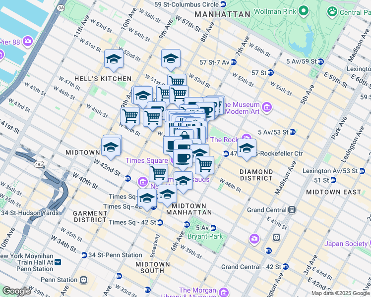 map of restaurants, bars, coffee shops, grocery stores, and more near in 