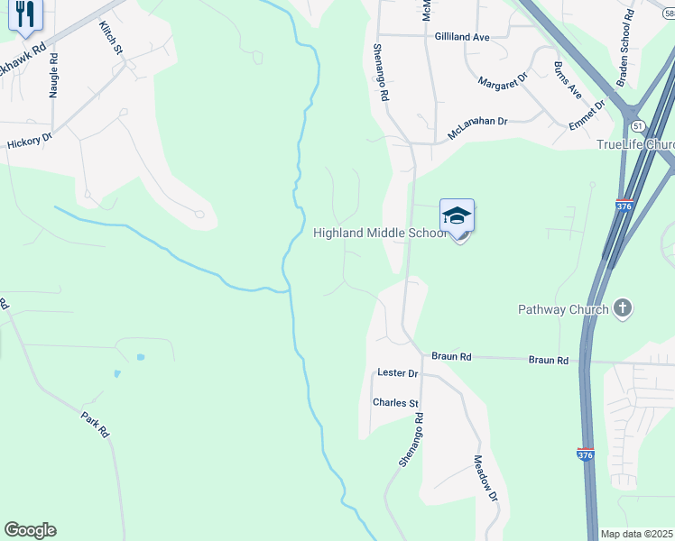 map of restaurants, bars, coffee shops, grocery stores, and more near 129 Chestnut Ridge Drive in Beaver Falls