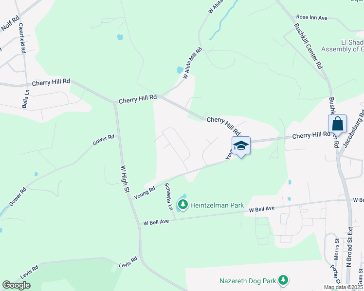 map of restaurants, bars, coffee shops, grocery stores, and more near 459 Jill Drive in Nazareth