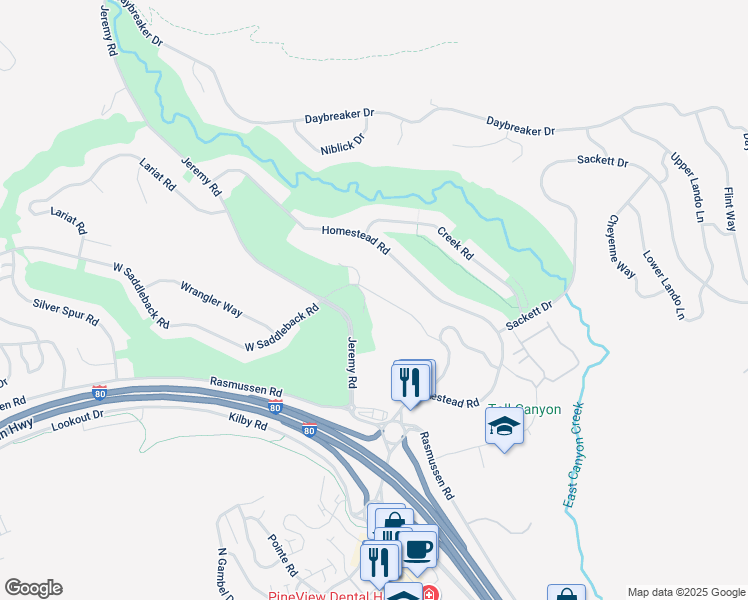 map of restaurants, bars, coffee shops, grocery stores, and more near 3290 Lower Saddleback Road in Park City