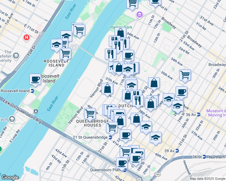 map of restaurants, bars, coffee shops, grocery stores, and more near 3726 10th Street in Queens
