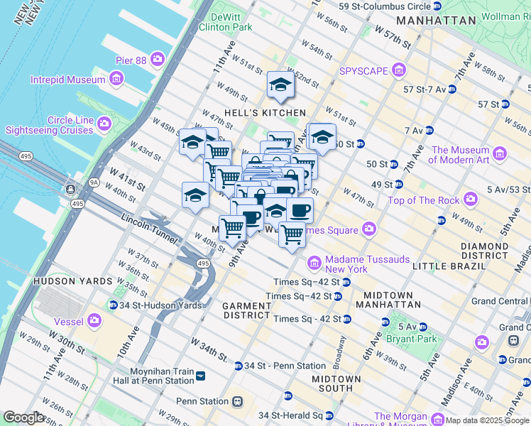 map of restaurants, bars, coffee shops, grocery stores, and more near in New York