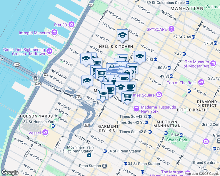 map of restaurants, bars, coffee shops, grocery stores, and more near in New York