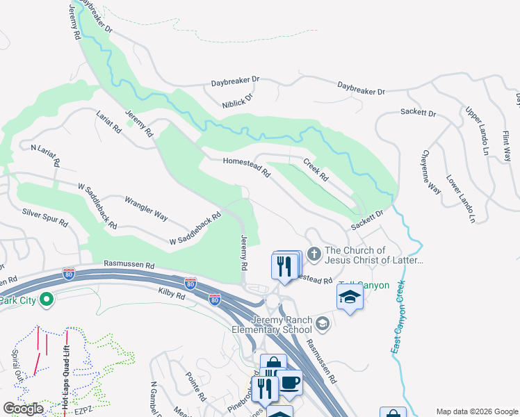 map of restaurants, bars, coffee shops, grocery stores, and more near 3290 Lower Saddleback Road in Park City