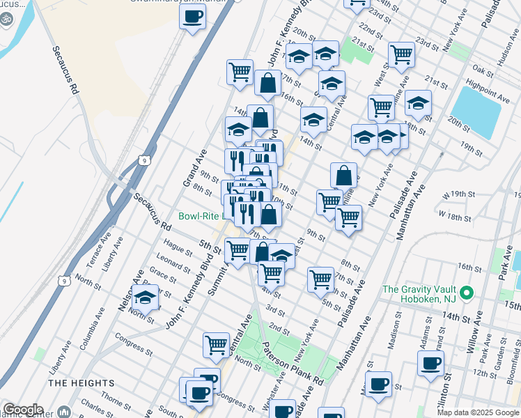map of restaurants, bars, coffee shops, grocery stores, and more near 1003-1007 Summit Avenue in Union City