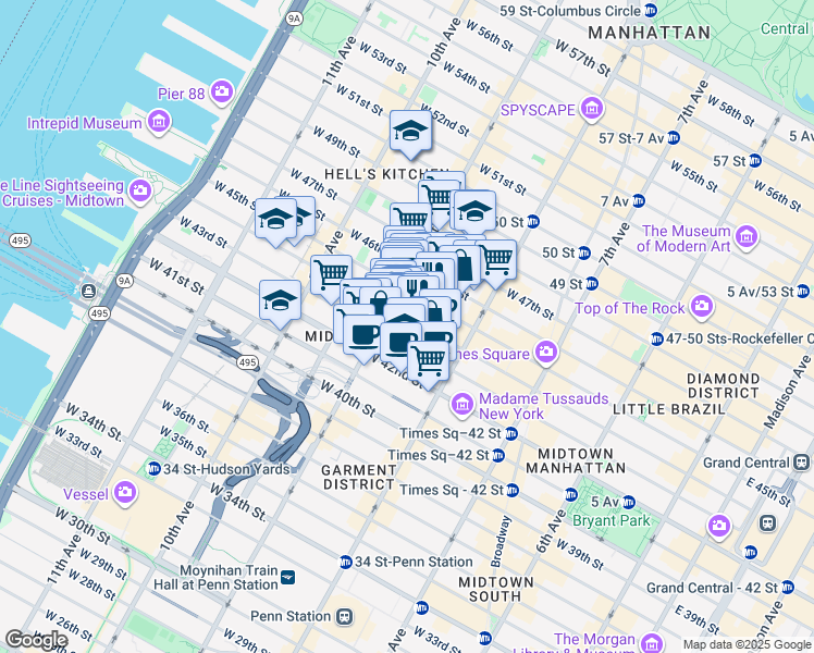 map of restaurants, bars, coffee shops, grocery stores, and more near in New York