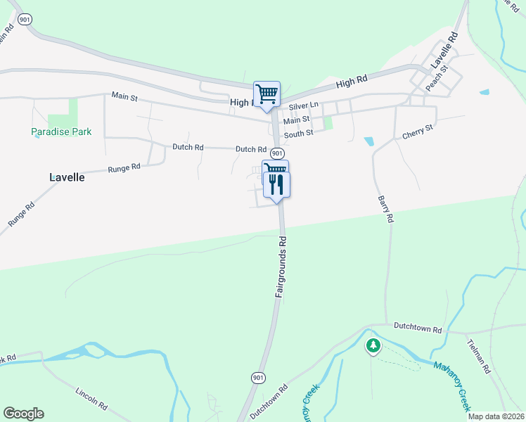 map of restaurants, bars, coffee shops, grocery stores, and more near 2857 Fairgrounds Road in Ashland