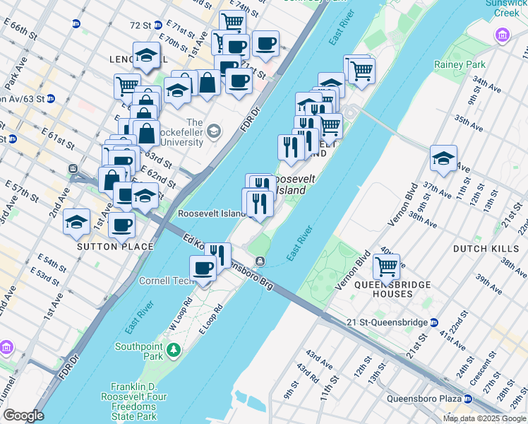 map of restaurants, bars, coffee shops, grocery stores, and more near 455 Main Street in New York